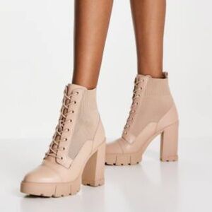 NWT/NIB- ALDO- SZ 10US- REBEL LACE-UP HEELED BOOTS in BONE KNIT